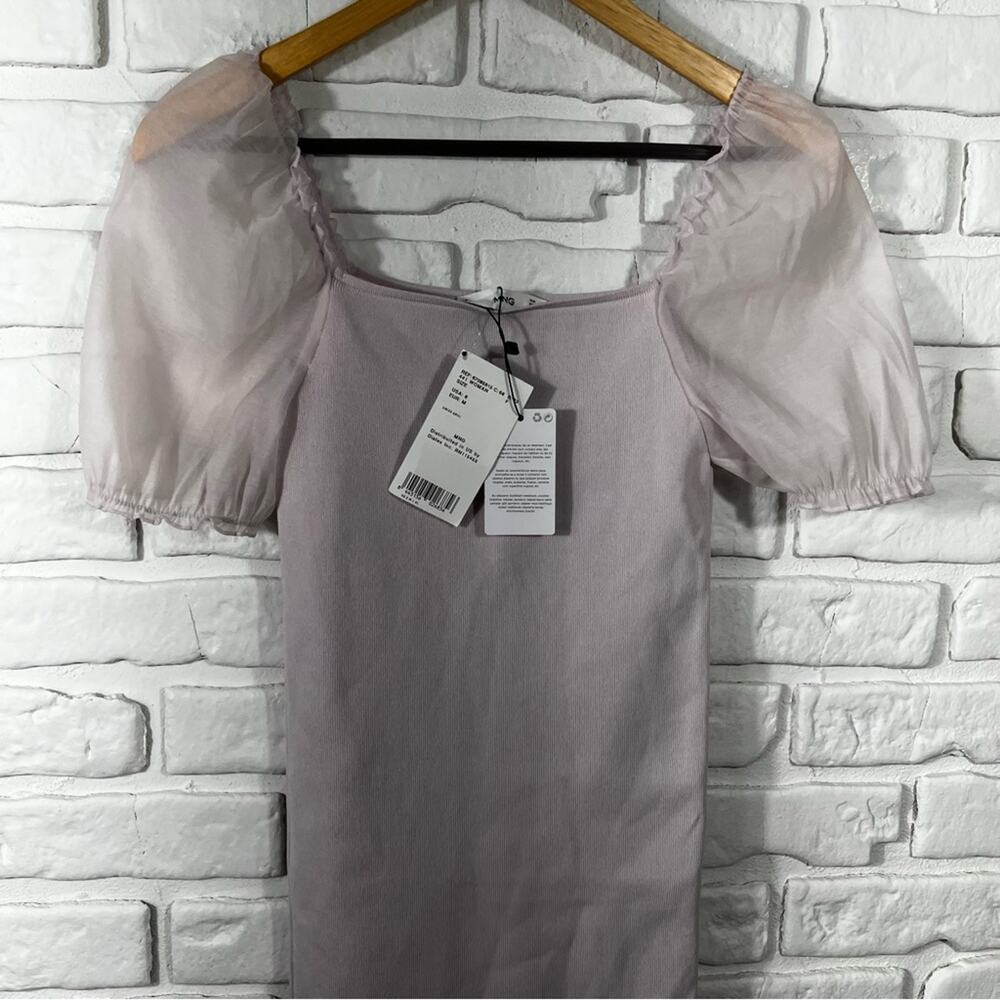 NWT MNG Mango Puff Sleeve Ribbed Bodycon Dress Size Medium - Picture 6 of 8